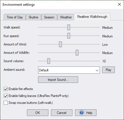 Landscape Design Software - Realtime Walkthrough Settings