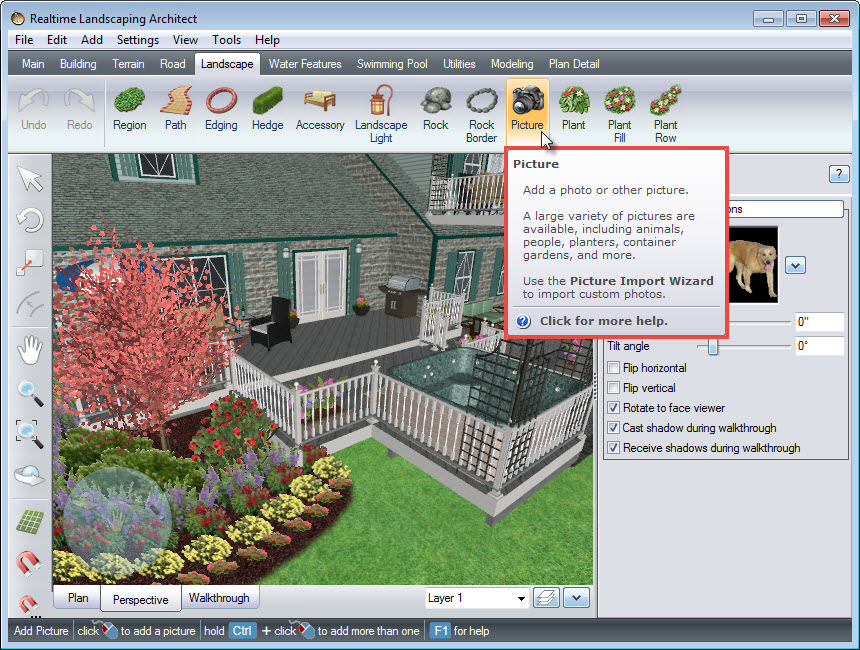 Add a picture to your landscape design using the Picture button