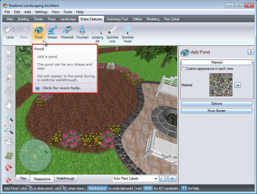 Add a pond to your design using Realtime Landscaping Architect