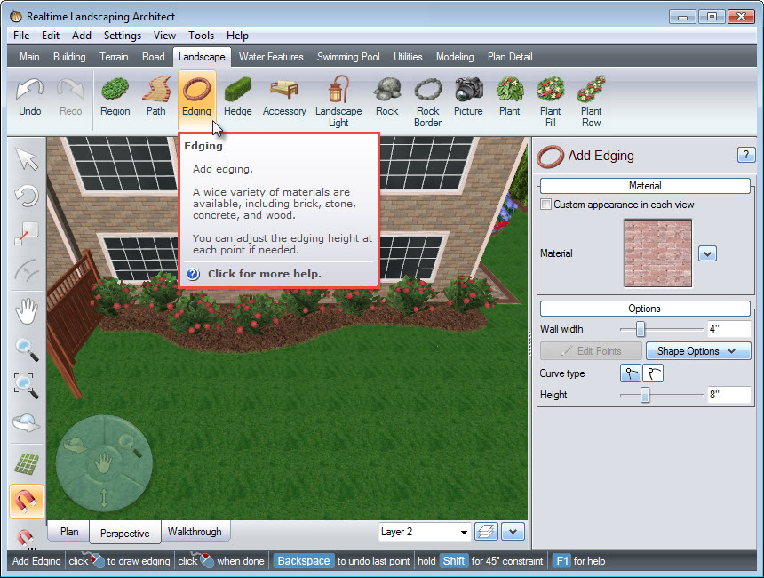 Edging button on Realtime Landscaping Architect