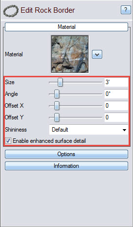 You can further edit the material of your rock border with these options