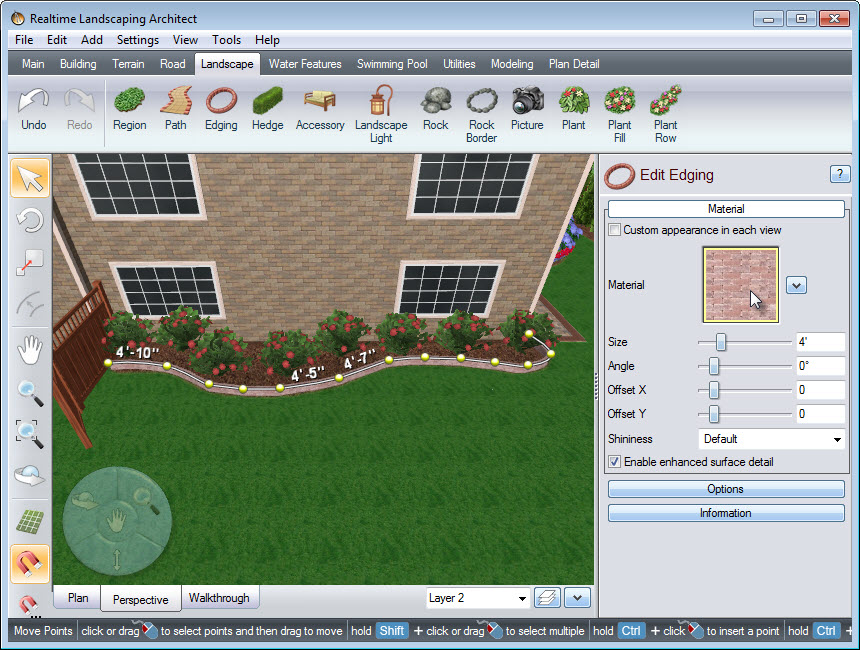 Placing points on the landscape to create the outline of your edging