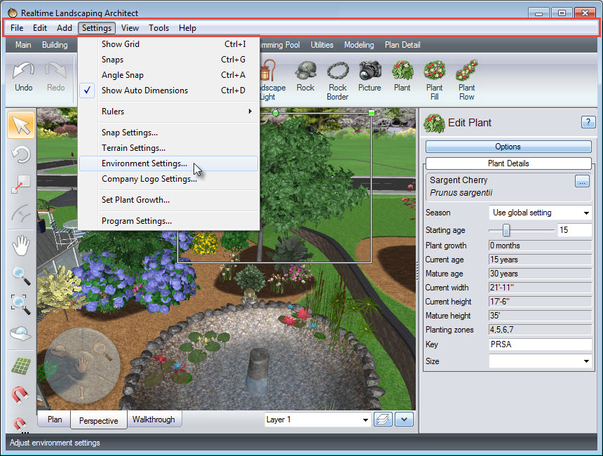 Customize plant appearance using the Environment settings of our software