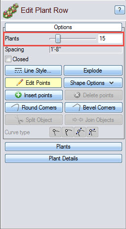 Choose the number of plants you want in your plant row, with our landscaping software