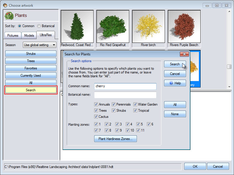 You can search through the plant options using either common or botanical name