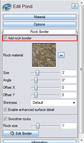 The pond's rock border can be toggled using this option