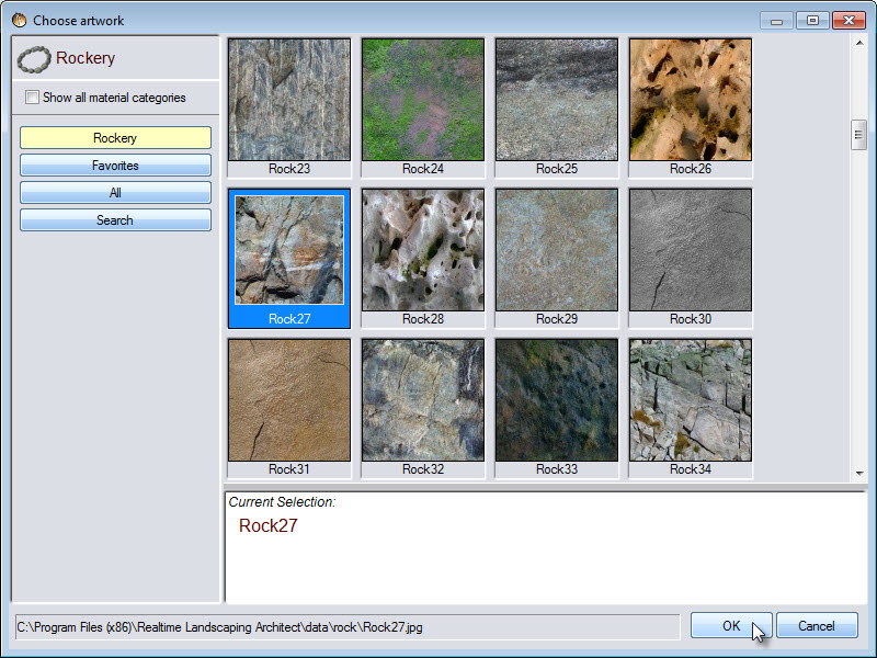 Choosing the material for your rock border is easy with our landscaping software