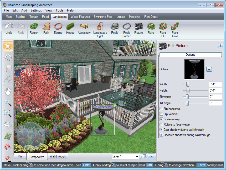 Scale or rotate the picture in your landscape design quickly