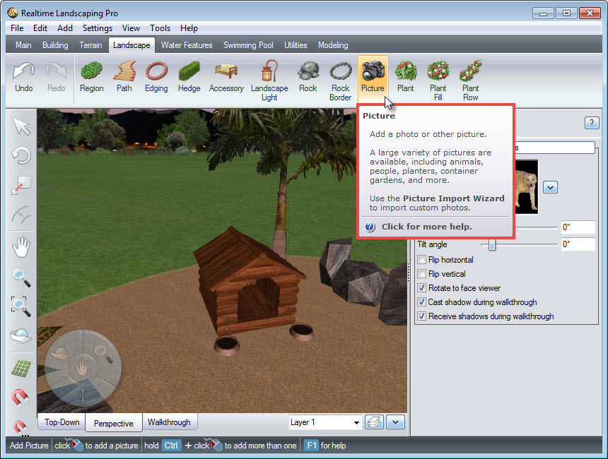 Add a picture to your landscape design using the Picture button