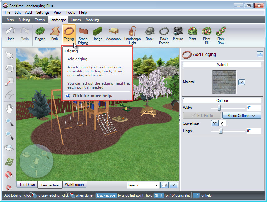 Edging button on Realtime Landscaping Plus