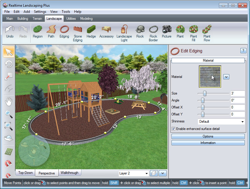 Placing points on the landscape to create the outline of your edging