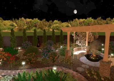 Evening 3D Design with Garden and Fireplace