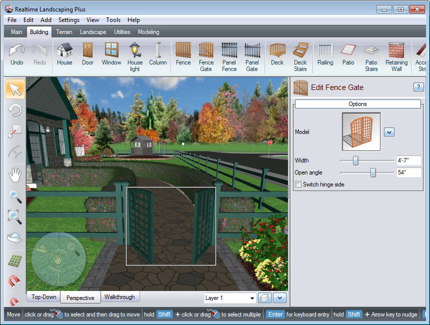 Place your fence gate where you desire using our landscaping software