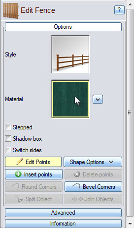 Click the fence material image to choose from a variety of material types