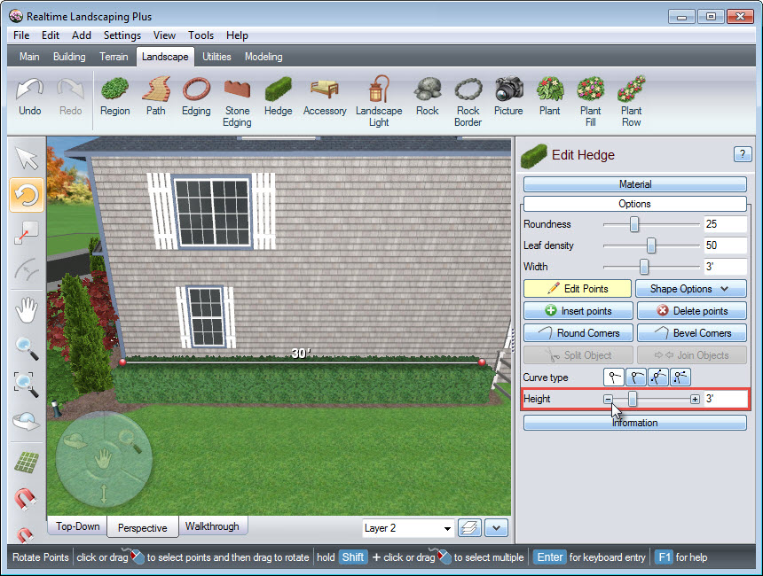 Adjusting the hedge height using our software