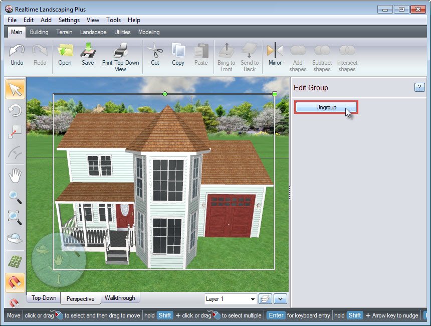 Position the house where you desire, and click Ungroup to further customize your house