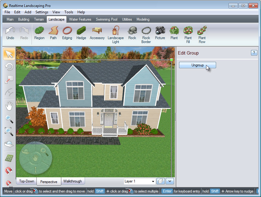 Position the house where you desire, and click Ungroup to further customize your house