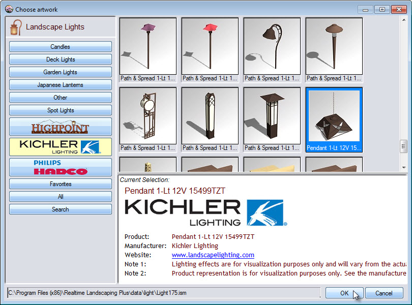 Light selection featuring models from Highpoint, Kichler Lighting, and Philips Hadco