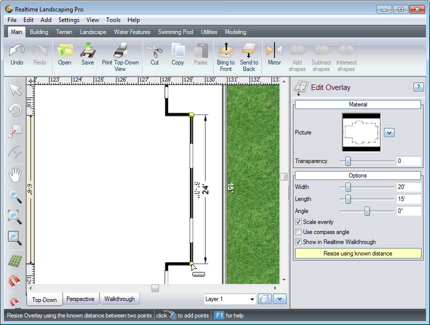 Create a line over the known distance in your overlay