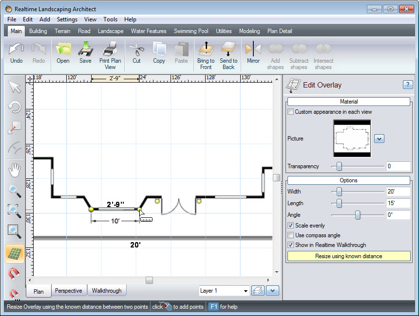 Create a line over the known distance in your overlay