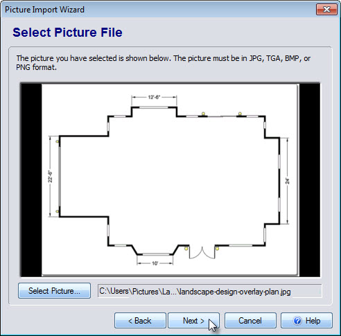 Click Next after you have selected the correct picture file