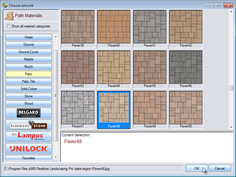 Selection of path materials