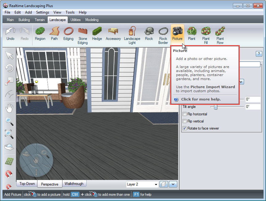 Add a picture to your landscape design using the Picture button