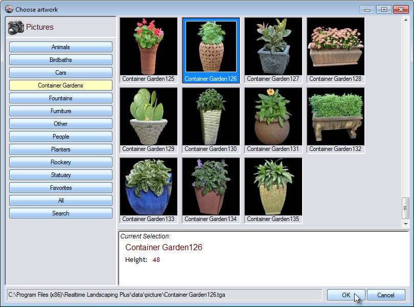 Select a picture from a large selection of landscaping objects