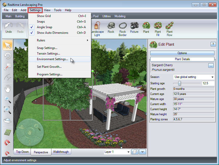 Customize plant appearance using the Environment settings of our software