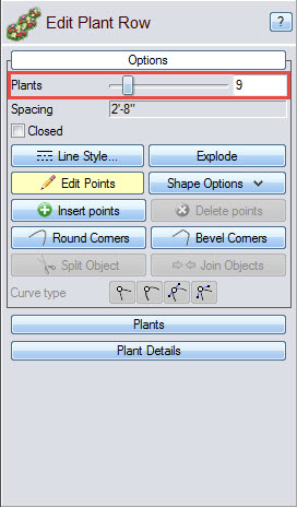 Choose the number of plants you want in your plant row, with our landscaping software