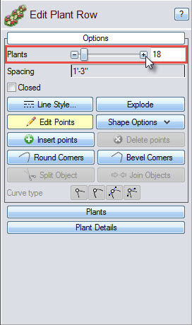 Choose the number of plants you want in your plant row, with our landscaping software