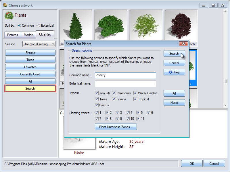 You can search through the plant options using either common or botanical name