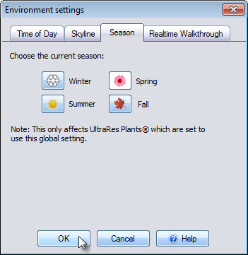 Select the fall season to change the appearance of your UltraRes plants