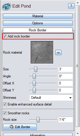 The pond's rock border can be toggled using this option