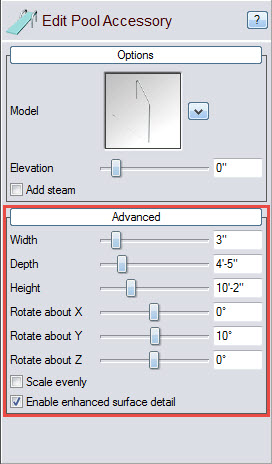 Edit your pool accessory using the following customization options