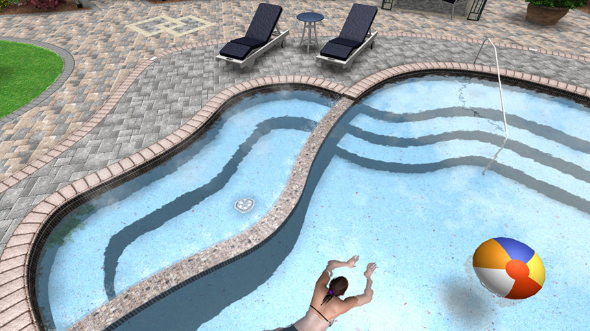 You have completed adding a pool seat to your 3D landscape design