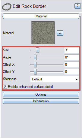 You can further edit the material of your rock border with these options