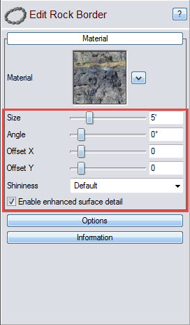 You can further edit the material of your rock border with these options