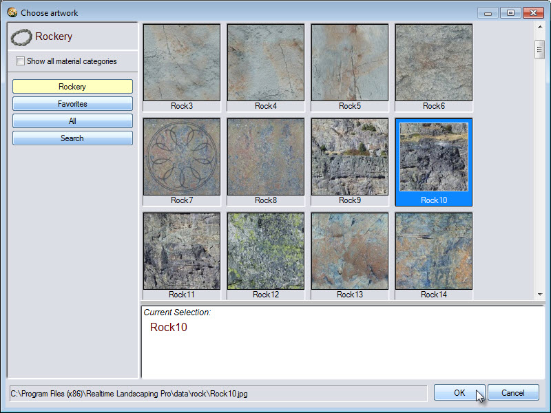 Choosing the material for your rock border is easy with our landscaping software