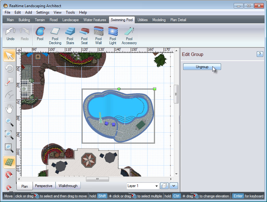 Rotate and scale your swimming pool as desired