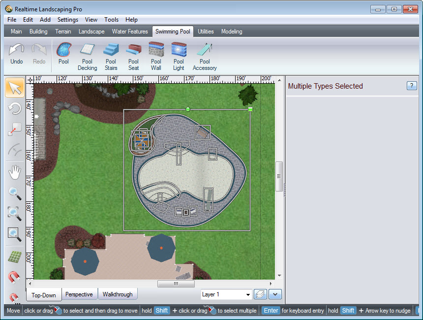 Customize your swimming pool by clicking the Ungroup button