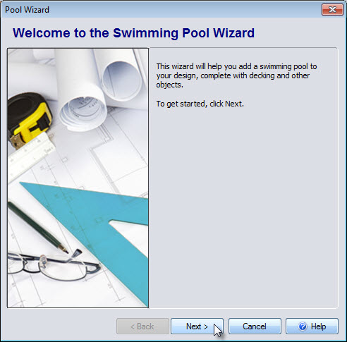 Click Next to begin the Swimming Pool Wizard