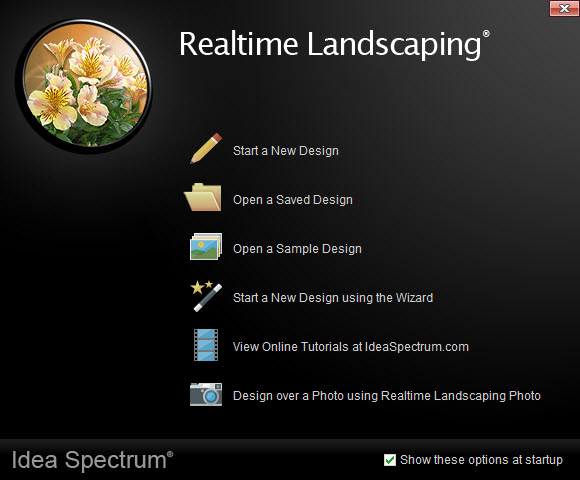 Welcome menu of Realtime Landscaping Pro